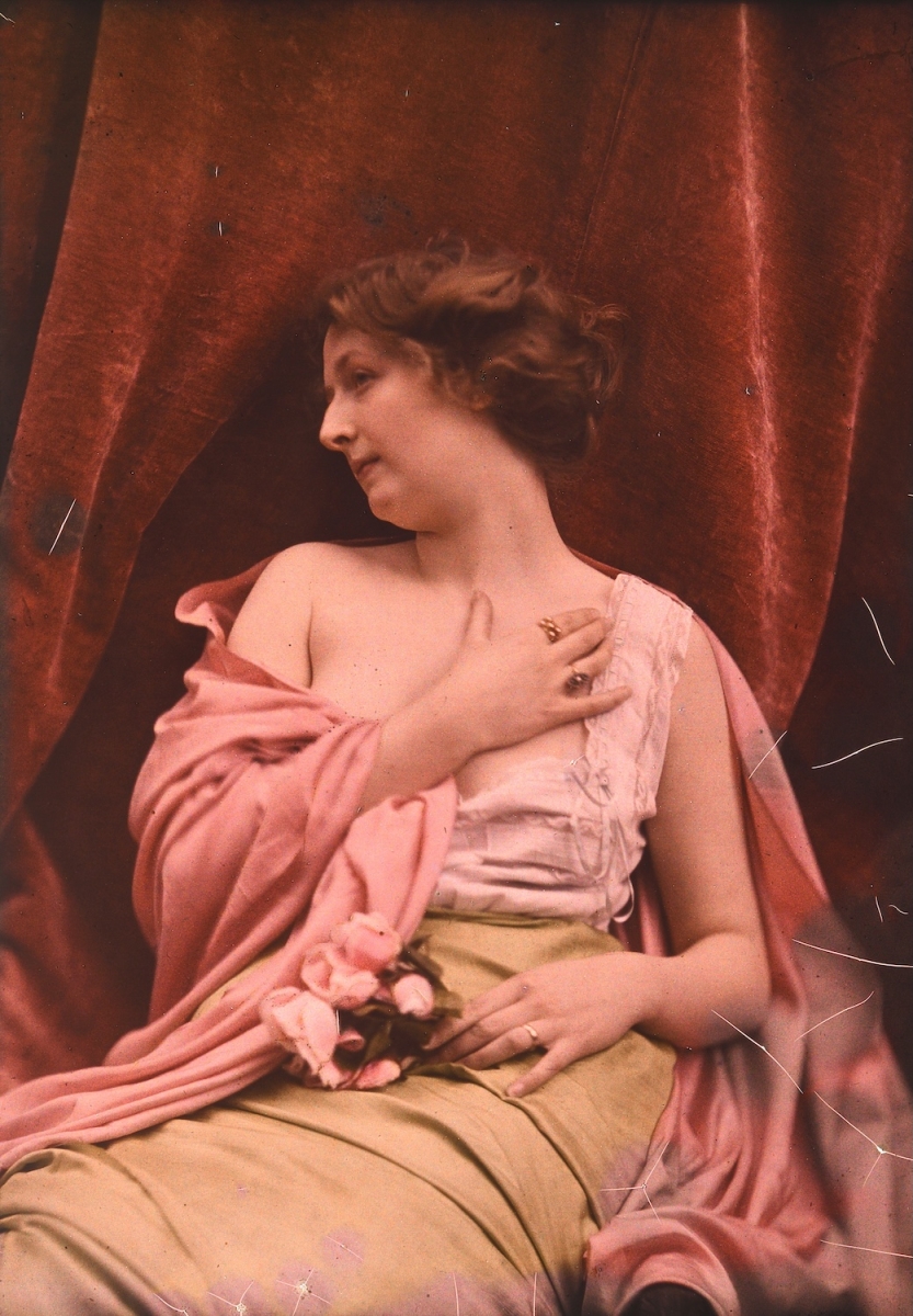 Mante & Goldschmidt - Woman Holding Pink Peonies and in Dishabille