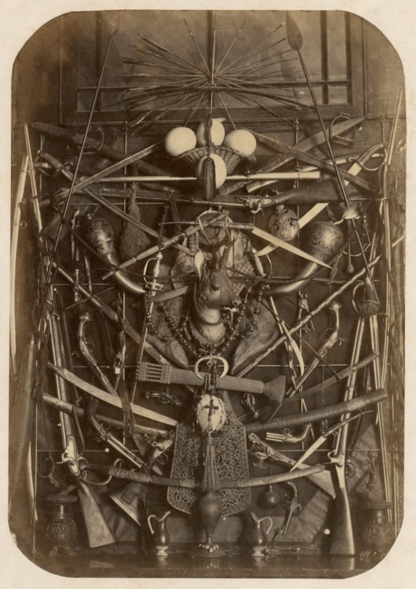 André Adolphe-Eugene Disderi (attributed to) - Collection of Antique Weapons, Spears, Bows, Flintlock Pistols