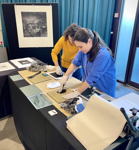 Demonstration of photogravures by Constanza Isaza of Lux Darkroom. (Photo Courtesy of Stefan Fielder) Demonstration of photogravures by Constanza Isaza of Lux Darkroom. (Photo Courtesy of Stefan Fielder)